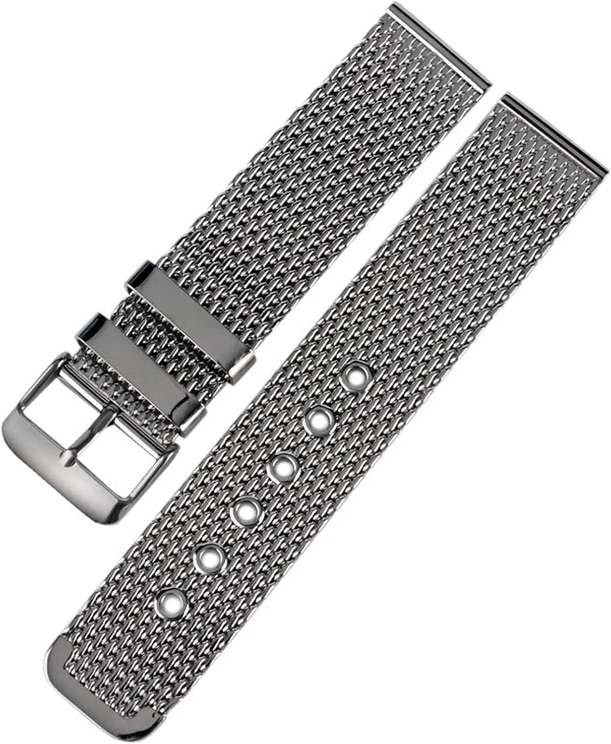 chain pin buckle silver watch strap, stainless steel mesh mandarin strap 20mm 22mm 24mm wristband solid 