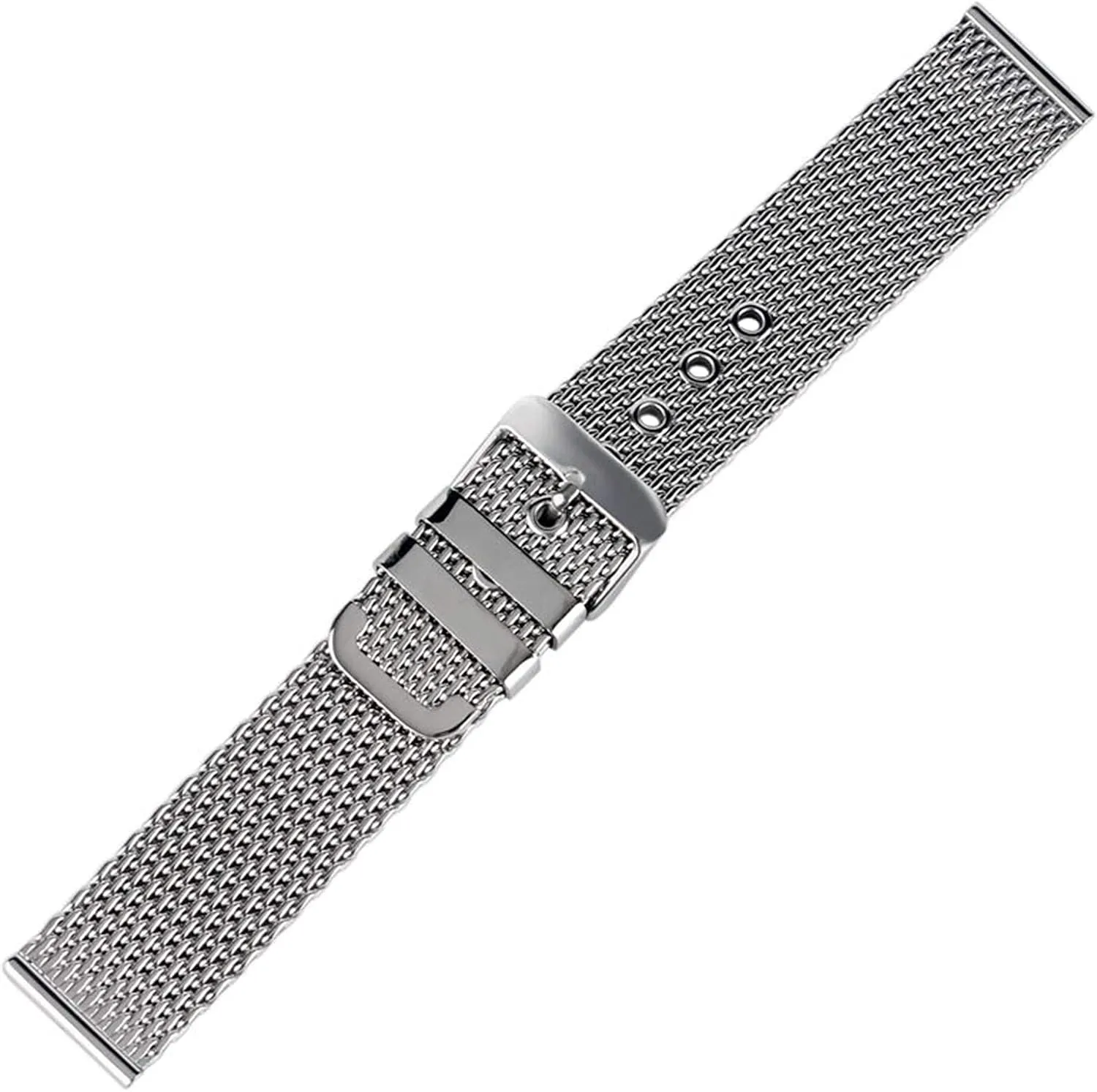 chain pin buckle silver watch strap, stainless steel mesh mandarin strap 20mm 22mm 24mm wristband solid 