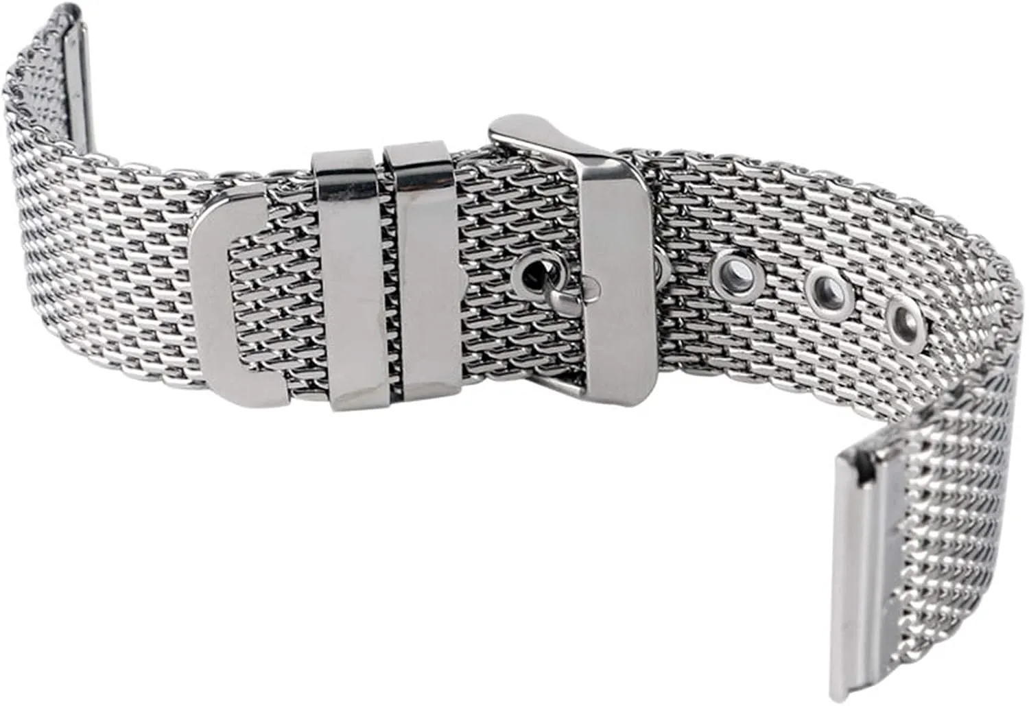 chain pin buckle silver watch strap, stainless steel mesh mandarin strap 20mm 22mm 24mm wristband solid 