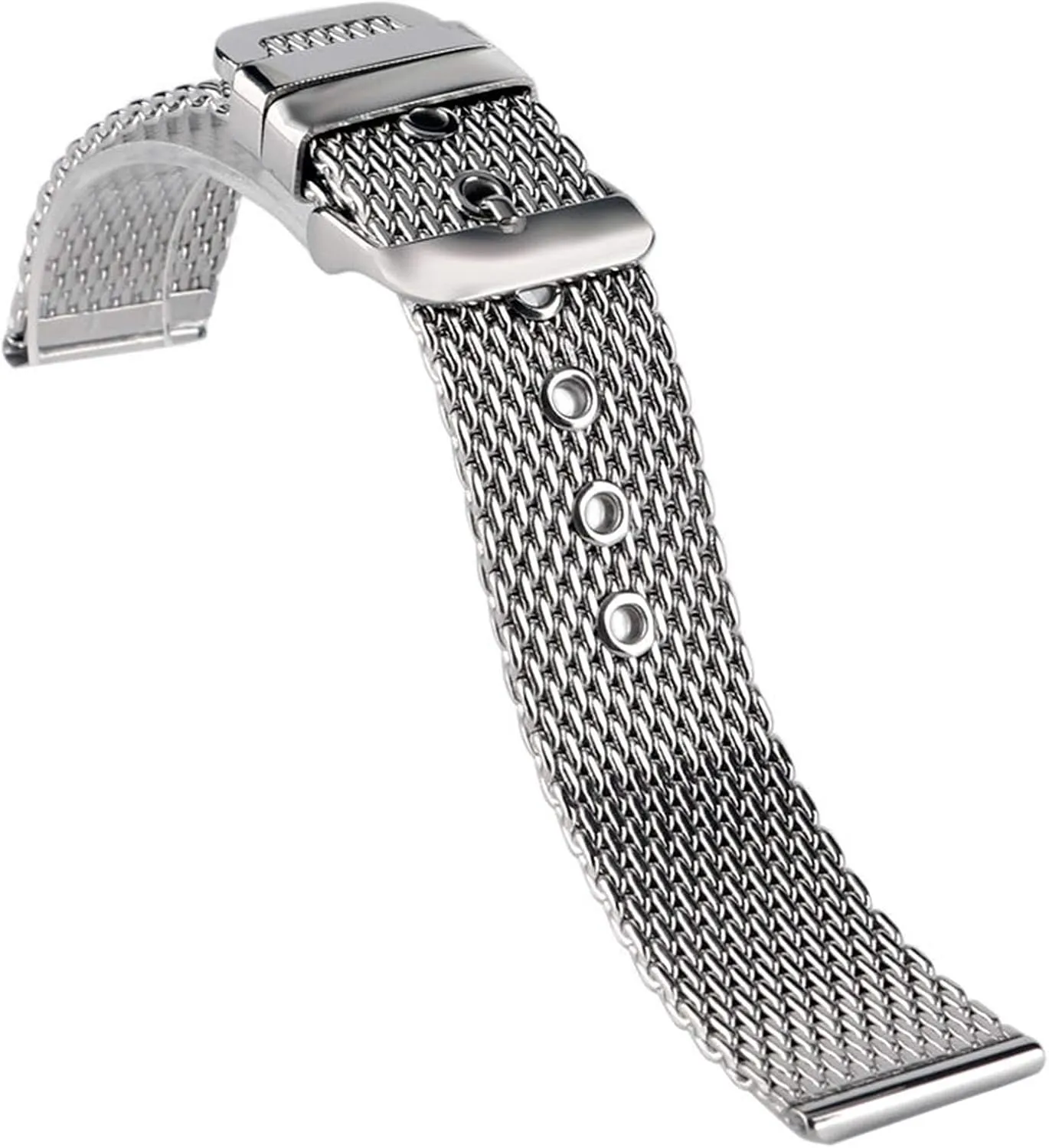 chain pin buckle silver watch strap, stainless steel mesh mandarin strap 20mm 22mm 24mm wristband solid 