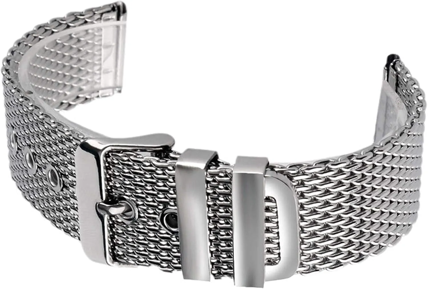 chain pin buckle silver watch strap, stainless steel mesh mandarin strap 20mm 22mm 24mm wristband solid 