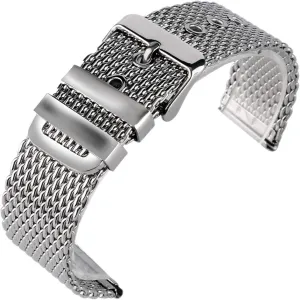 chain pin buckle silver watch strap, stainless steel mesh mandarin strap 20mm 22mm 24mm wristband solid 