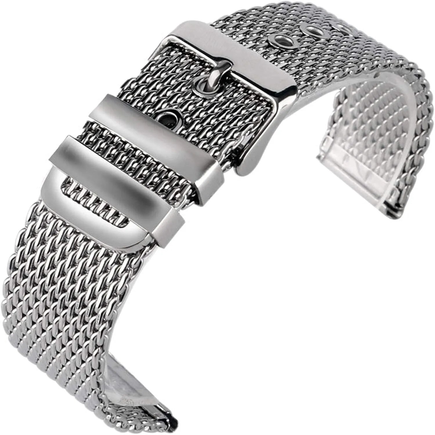 chain pin buckle silver watch strap, stainless steel mesh mandarin strap 20mm 22mm 24mm wristband solid 