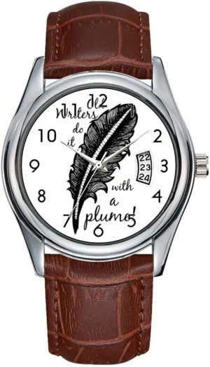 Christmas Wristwatch Old Writers Do It with a Plume Wrist Watches slander innovation elevate Men Watch Casual Waterproof Quartz Watches Clock Date Classic Business Brown Leather 