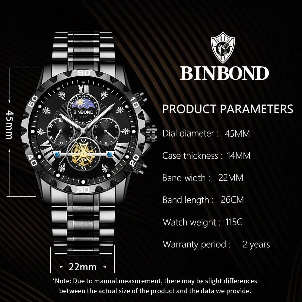 Chronograph Fashion Business uncarved Dress Diamond Multifunction Wrist Watch for Men Waterproof Luminous Mens Watches Big Face Dial Stainless Steel 