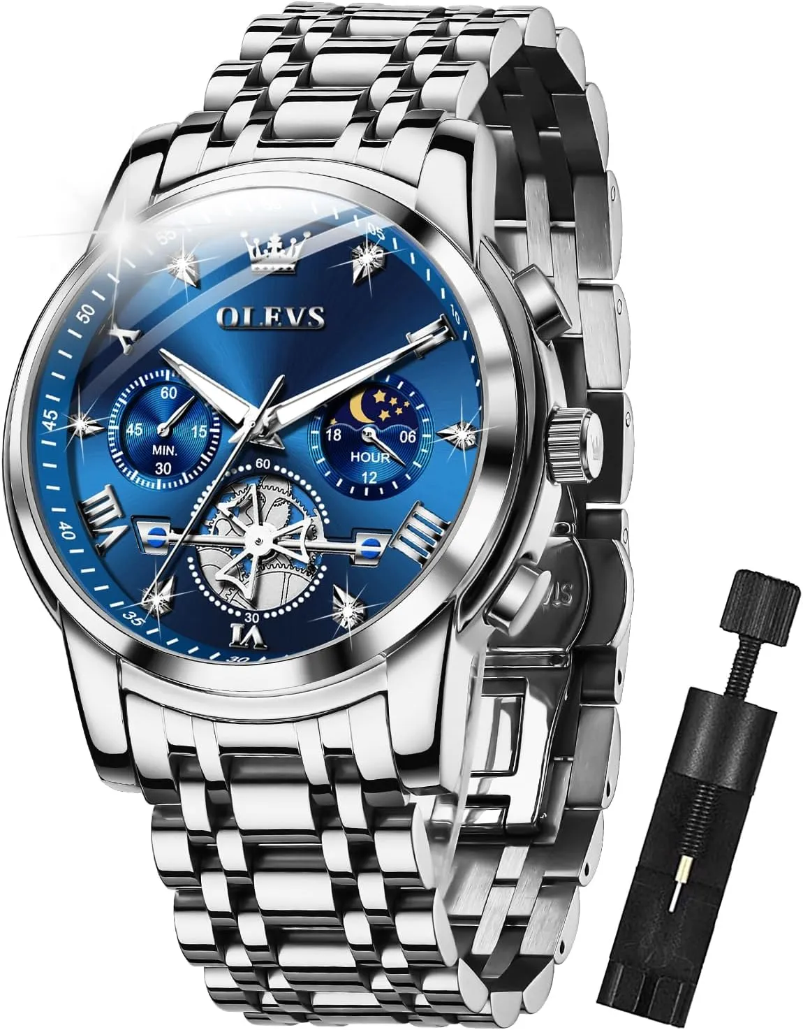 Chronograph Fashion Casual Dress Wrist birthday yam shoot note couple Watch Moon Phase Luminous Waterproof OLEVS Mens Watches Diamond 