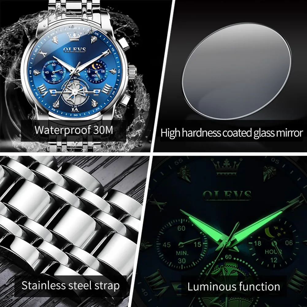 Chronograph Fashion Casual Dress Wrist birthday yam shoot note couple Watch Moon Phase Luminous Waterproof OLEVS Mens Watches Diamond 