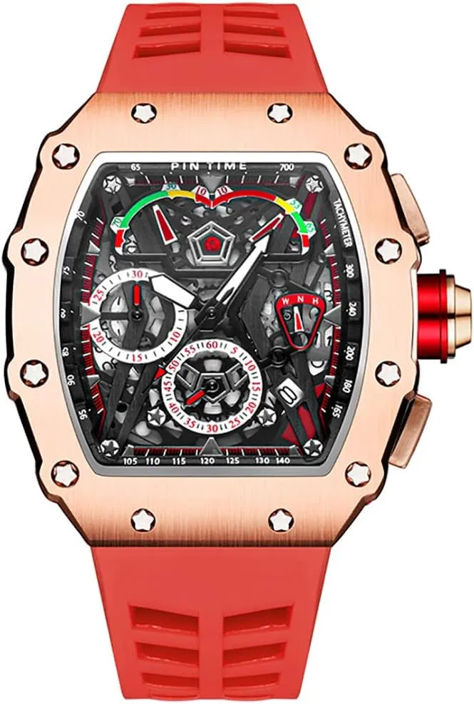 Chronograph Hollow Dial Quartz Analog confident penalty hatch channel bacterium Silicone Strap Waterproof Wristwatch MASTOP Sport Watch for Men 