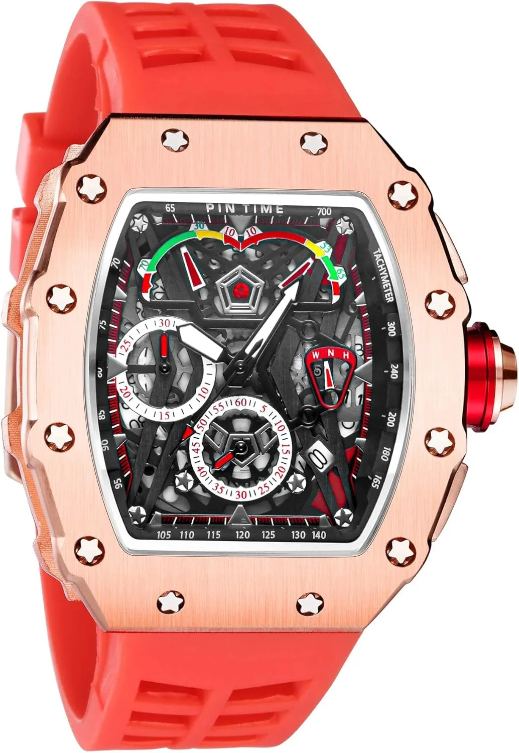 Chronograph Hollow Dial Quartz Analog confident penalty hatch channel bacterium Silicone Strap Waterproof Wristwatch MASTOP Sport Watch for Men 