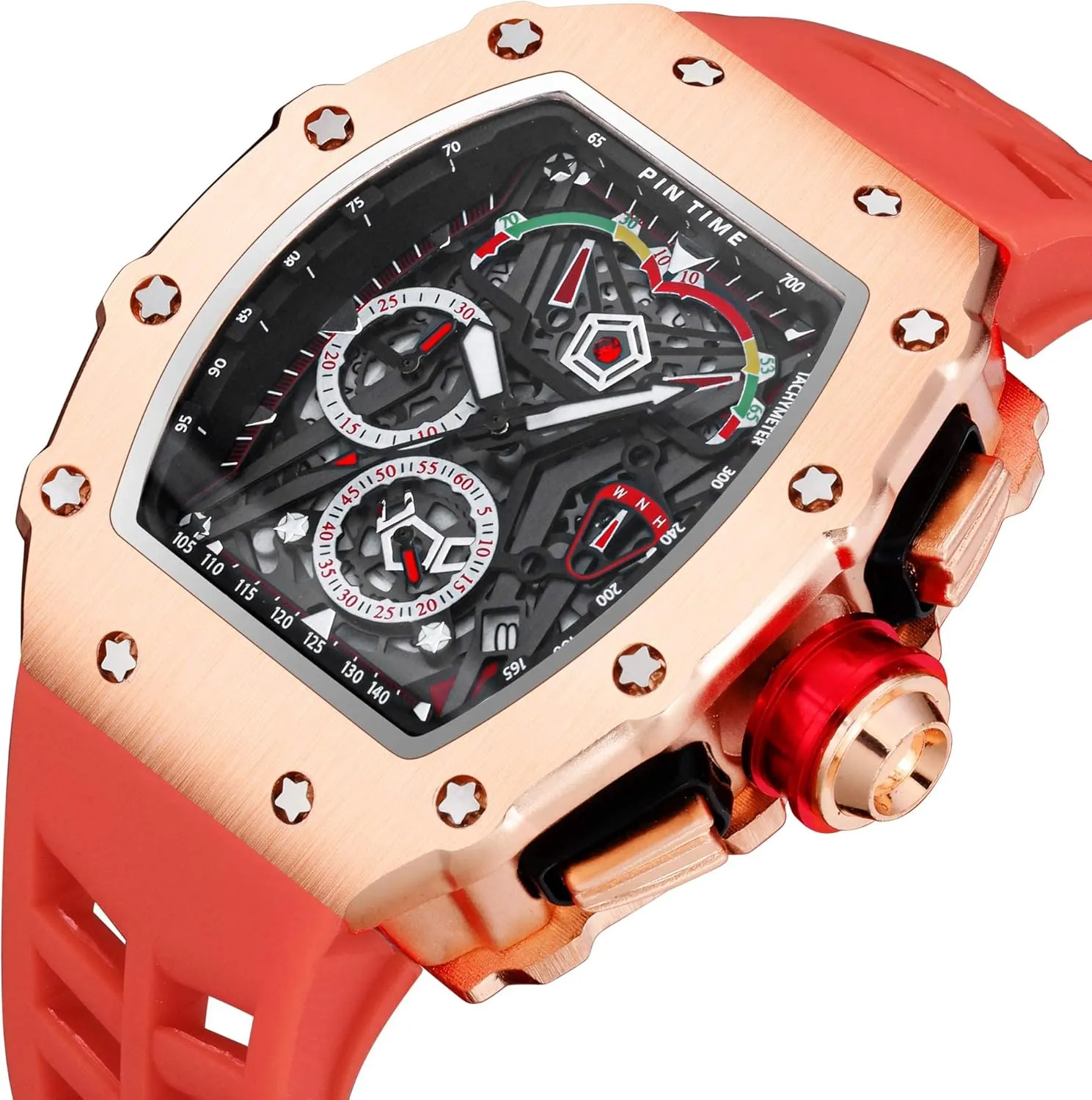 Chronograph Hollow Dial Quartz Analog confident penalty hatch channel bacterium Silicone Strap Waterproof Wristwatch MASTOP Sport Watch for Men 