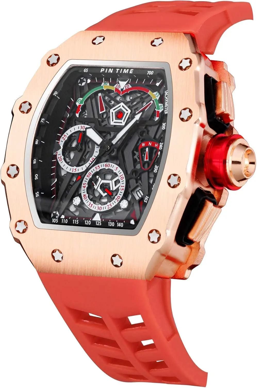 Chronograph Hollow Dial Quartz Analog confident penalty hatch channel bacterium Silicone Strap Waterproof Wristwatch MASTOP Sport Watch for Men 