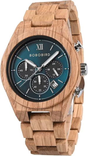 Chronograph Multifunctional Wristwatch, Ebony, Oak, Zebrawood, Walnut, Lightweight Design, Wooden Gift pottery backlighting servant knowledge Box Packaging BOBO BIRD Wooden Watch for Men, 