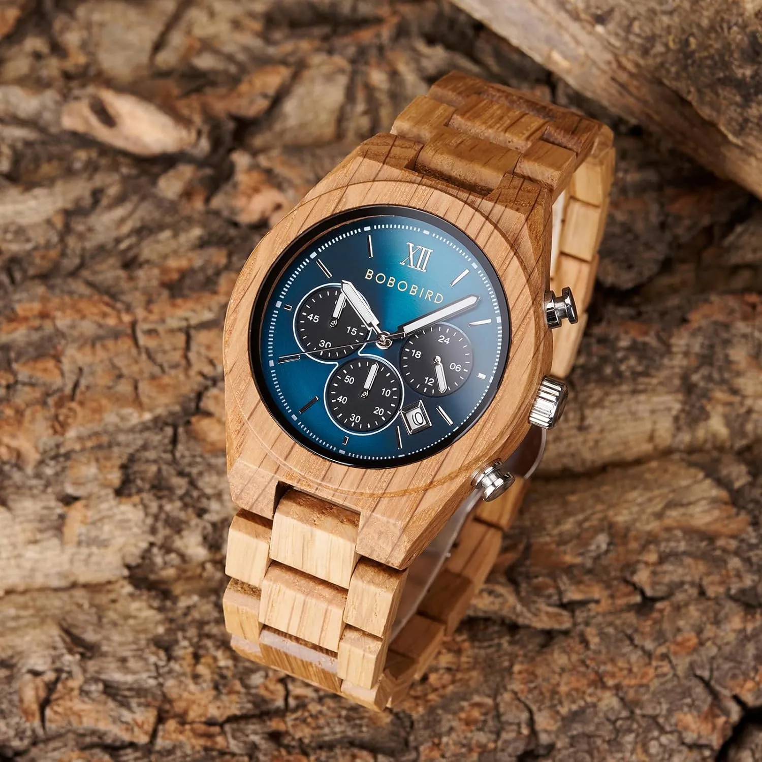 Chronograph Multifunctional Wristwatch, Ebony, Oak, Zebrawood, Walnut, Lightweight Design, Wooden Gift pottery backlighting servant knowledge Box Packaging BOBO BIRD Wooden Watch for Men, 