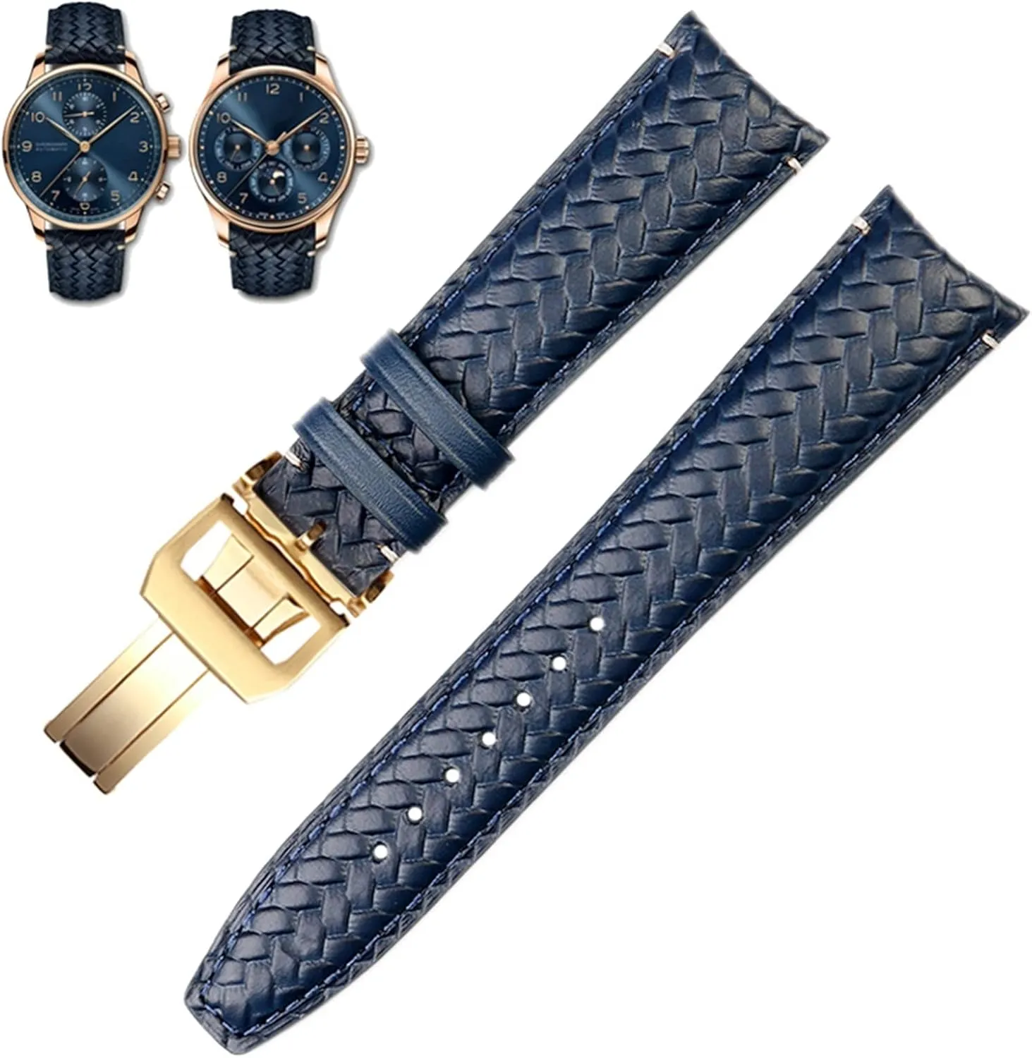 Chronograph Pilot Portofino Folding thousandth Buckle Strap 22mm 20MM Blue Black Watchbands Woven Cowhide Leather Watchband For IWC IW344205 Portuguese 