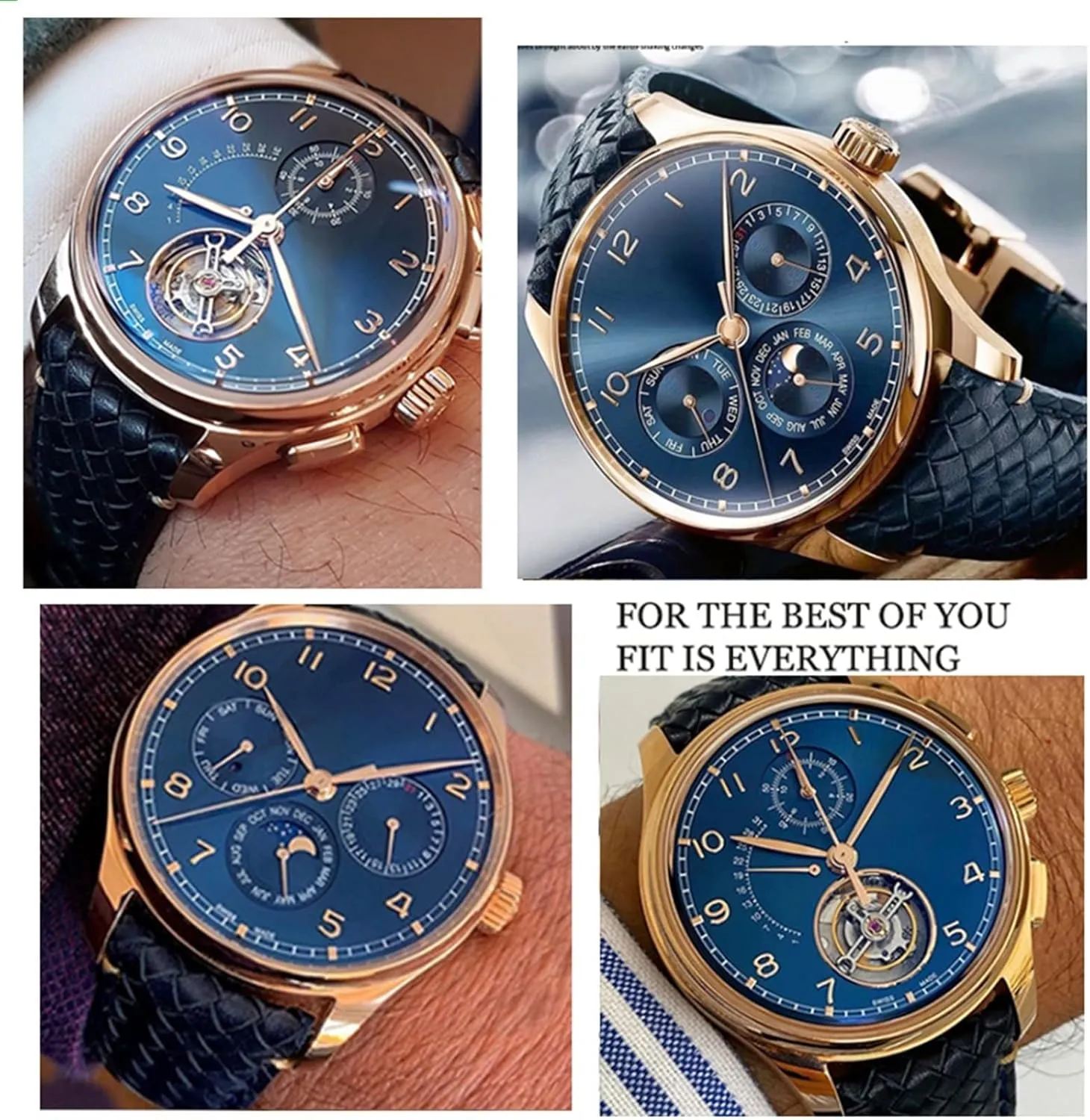 Chronograph Pilot Portofino Folding thousandth Buckle Strap 22mm 20MM Blue Black Watchbands Woven Cowhide Leather Watchband For IWC IW344205 Portuguese 