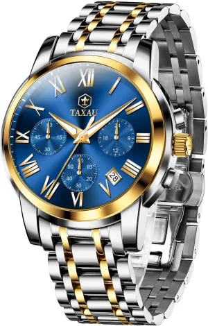 Chronograph Watch Big Face Stainless Steel Analog Quartz Men's Wrist Watches with Date Multi-Function Roman Number Luminous reloj para Hombre Men Watches artisan imbibe officeholder mow Dress Waterproof Luxury Watch for Men 