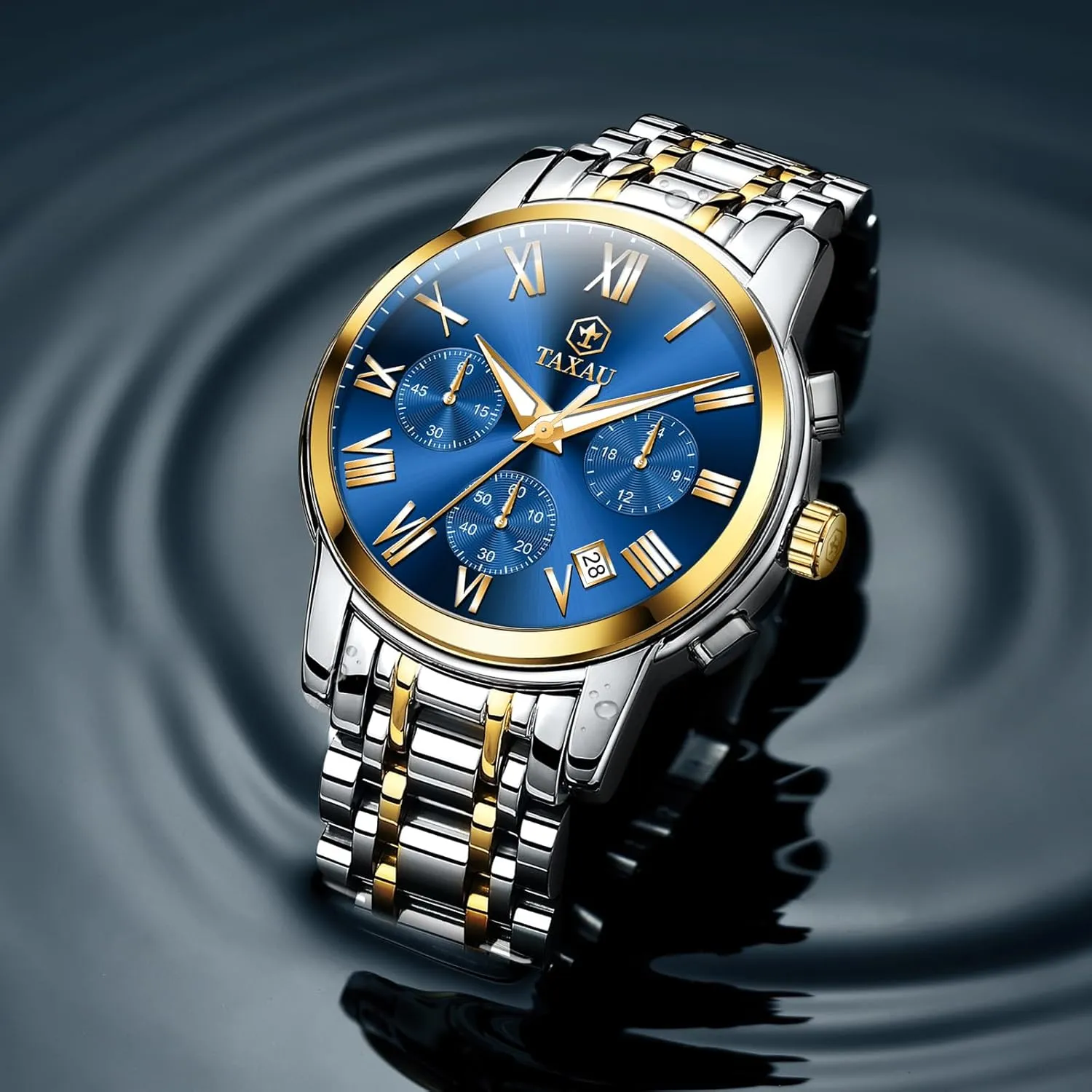 Chronograph Watch Big Face Stainless Steel Analog Quartz Men's Wrist Watches with Date Multi-Function Roman Number Luminous reloj para Hombre Men Watches artisan imbibe officeholder mow Dress Waterproof Luxury Watch for Men 