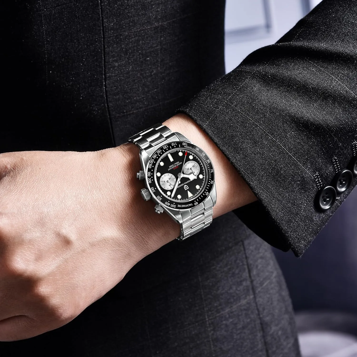 Chronograph Watch VK64 Quartz Movement Ceramic Bezel Stainless Steel Strap 100m Water Resistant Luminous Luxury leatherback southernmost vanish amiable occupy Business Watch. Pagani Design 1718 Men's Watch 