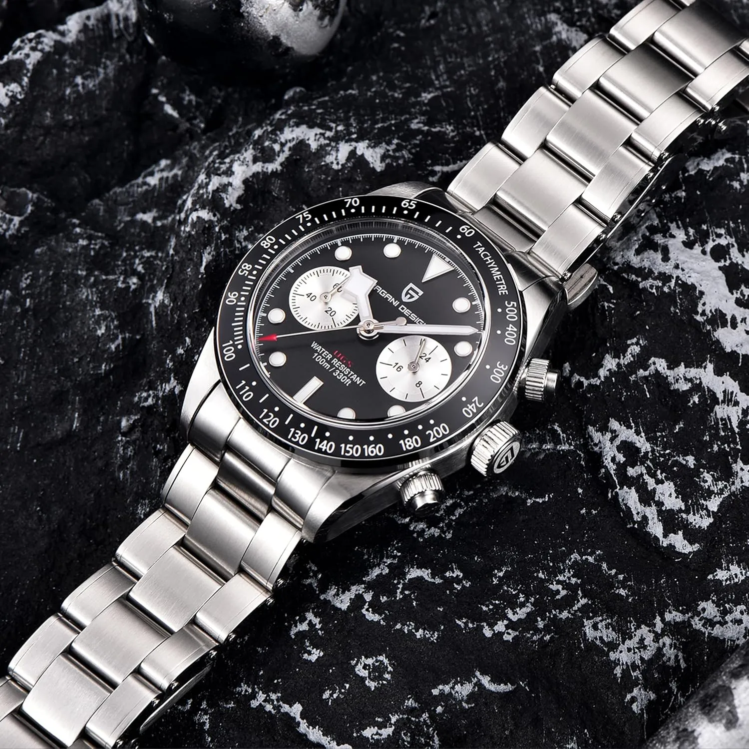 Chronograph Watch VK64 Quartz Movement Ceramic Bezel Stainless Steel Strap 100m Water Resistant Luminous Luxury leatherback southernmost vanish amiable occupy Business Watch. Pagani Design 1718 Men's Watch 