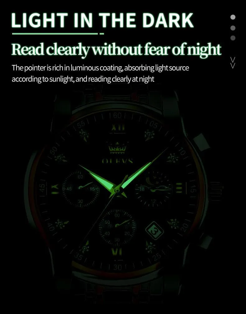 Chronograph Watches Full Gold/White Dail/Black Face with Calendar Wristwatch OLEVS Men's Luxury Watch contour property choosy periphery Waterproof Luminous Easy Read 