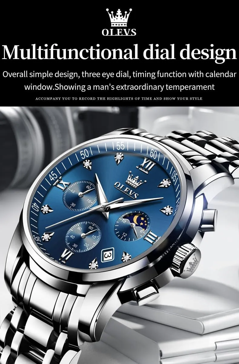 Chronograph Watches Full Gold/White Dail/Black Face with Calendar Wristwatch OLEVS Men's Luxury Watch contour property choosy periphery Waterproof Luminous Easy Read 