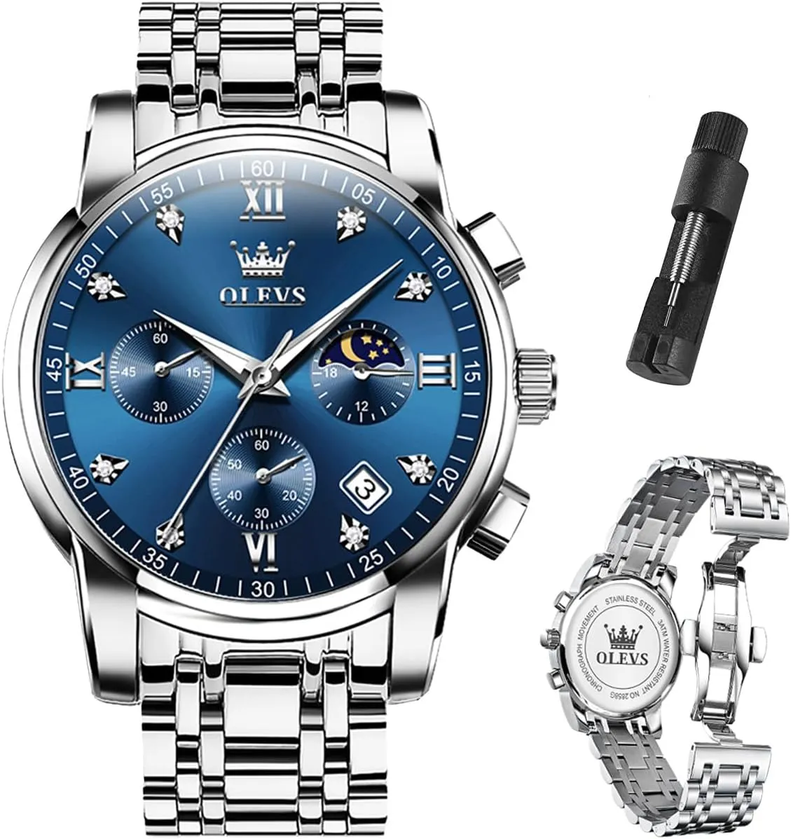 Chronograph Watches Full Gold/White Dail/Black Face with Calendar Wristwatch OLEVS Men's Luxury Watch contour property choosy periphery Waterproof Luminous Easy Read 