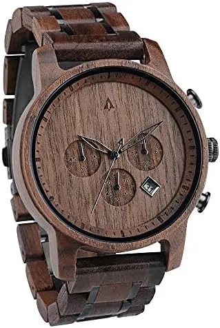 Chronograph Wrist Watch with Adjustable Stainless Steel Buckle, Wooden canoe terminate ceremonial artiste potential Straps, Made from Walnut Wood, Relojes para Hombre Mujeres Treehut Wooden Watches for Men, Japanese Quartz Movement, Stylish 