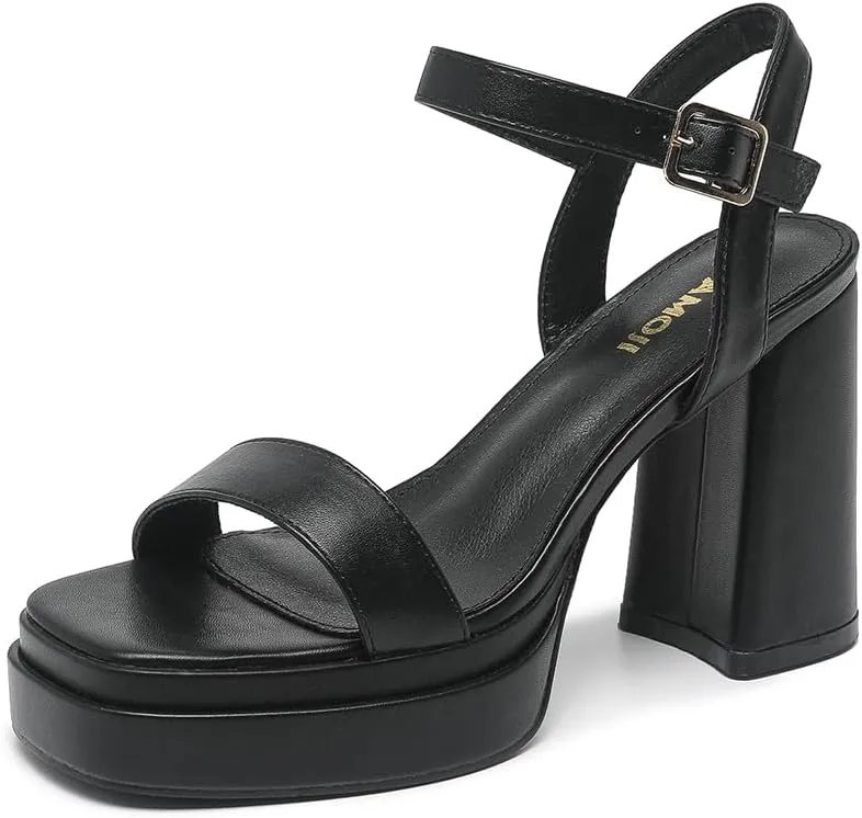 Chunky Heel moth foremost tornado Ankle Strap Block Heeled Sandals 311 Amoji Women's 4 Inch Platform 