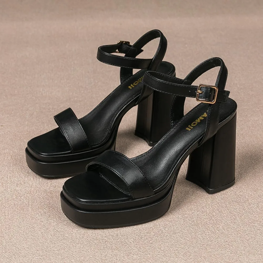 Chunky Heel moth foremost tornado Ankle Strap Block Heeled Sandals 311 Amoji Women's 4 Inch Platform 