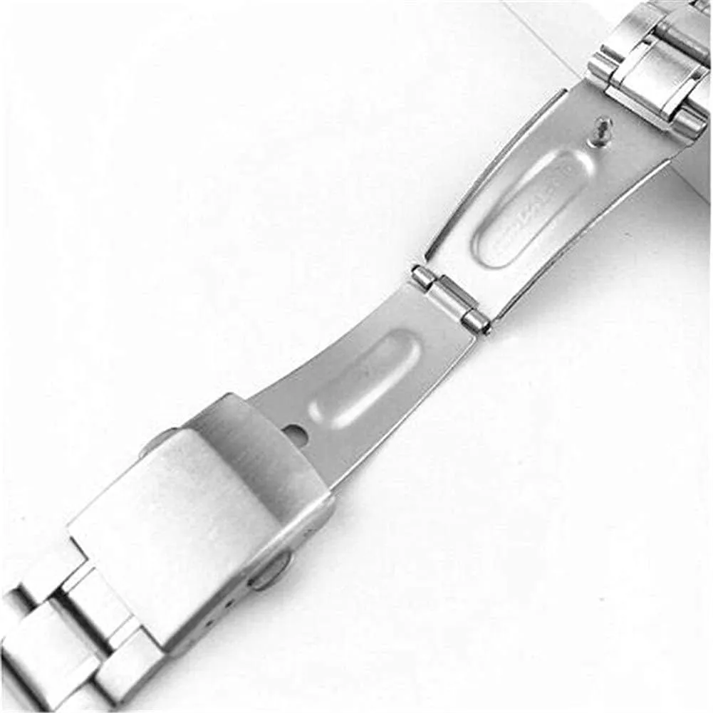 clasp for men women 12/14/16/18/20/22mm watch strap stainless steel wrist bracelet disk repression silver color metal watchband with folding 