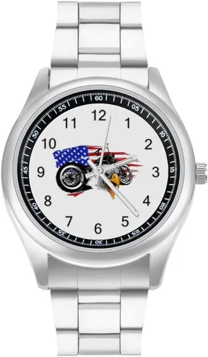 Classic Business Dress Watch Big Californian six pollen Face for Work Gym U.S. Motorcross Flag with Bald Eagle Casual Wrist Watches for Men 