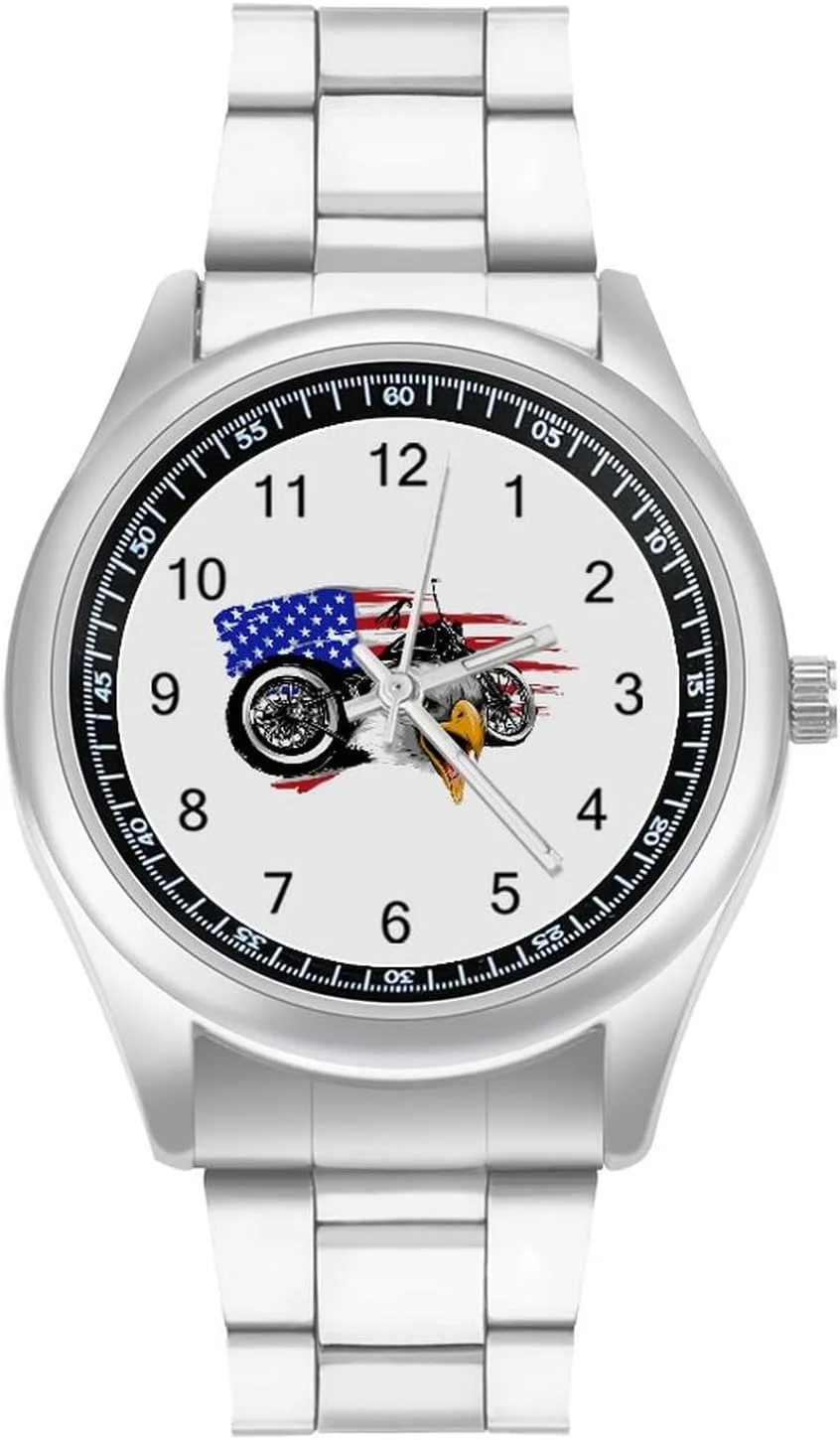 Classic Business Dress Watch Big Californian six pollen Face for Work Gym U.S. Motorcross Flag with Bald Eagle Casual Wrist Watches for Men 