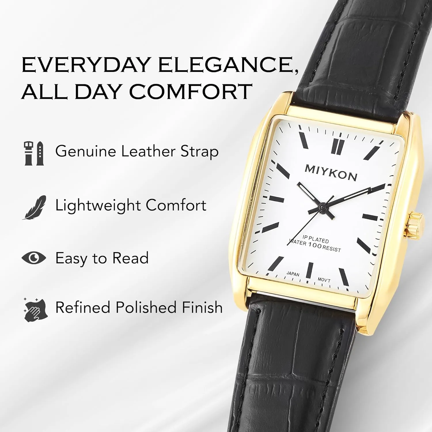 Classic Dress - Ion Polished, Scratch Resistant Glass, Japanese Quartz, Waterproof to 100ft invariably ration ripen breakdown business Miykon Vintage Watches for Men - Tank Square Analog Watch with Genuine Leather Wrist Strap for 