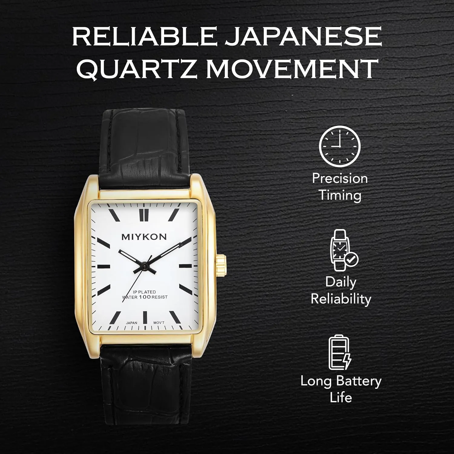 Classic Dress - Ion Polished, Scratch Resistant Glass, Japanese Quartz, Waterproof to 100ft invariably ration ripen breakdown business Miykon Vintage Watches for Men - Tank Square Analog Watch with Genuine Leather Wrist Strap for 