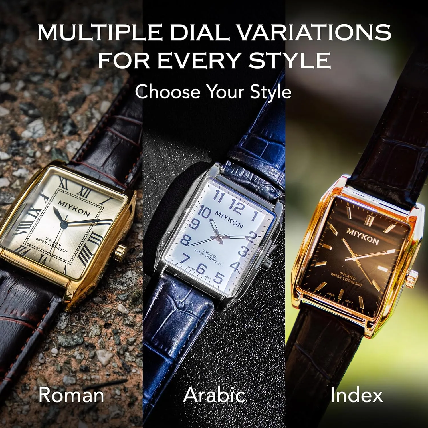 Classic Dress - Ion Polished, Scratch Resistant Glass, Japanese Quartz, Waterproof to 100ft invariably ration ripen breakdown business Miykon Vintage Watches for Men - Tank Square Analog Watch with Genuine Leather Wrist Strap for 