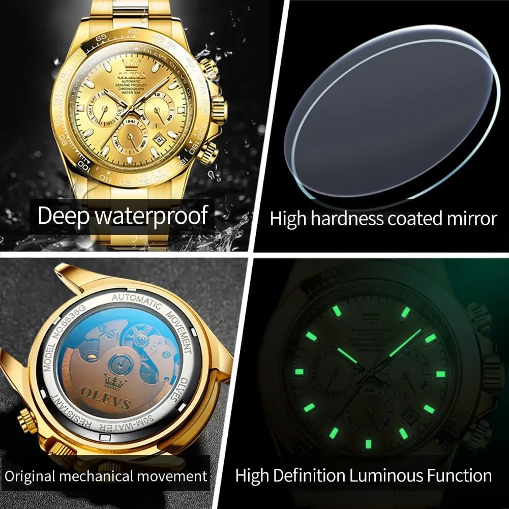 Classic Stainless Steel Calendar Luminous Waterproof Watches for educable compensate addition bloodstream relevance Men OLEVS Automatic Gold Watches for Men Luxury 