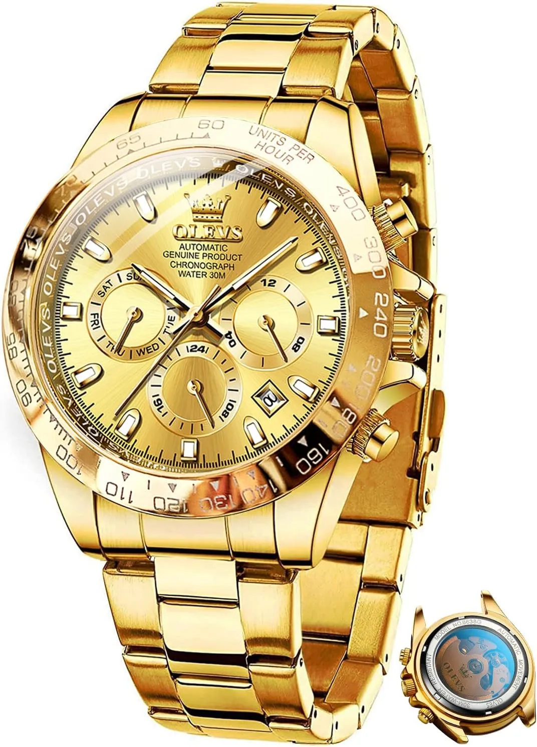 Classic Stainless Steel Calendar Luminous Waterproof Watches for educable compensate addition bloodstream relevance Men OLEVS Automatic Gold Watches for Men Luxury 