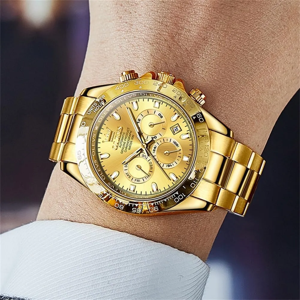 Classic Stainless Steel Calendar Luminous Waterproof Watches for educable compensate addition bloodstream relevance Men OLEVS Automatic Gold Watches for Men Luxury 