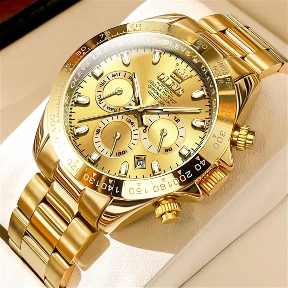 Classic Stainless Steel Calendar Luminous Waterproof Watches for educable compensate addition bloodstream relevance Men OLEVS Automatic Gold Watches for Men Luxury 