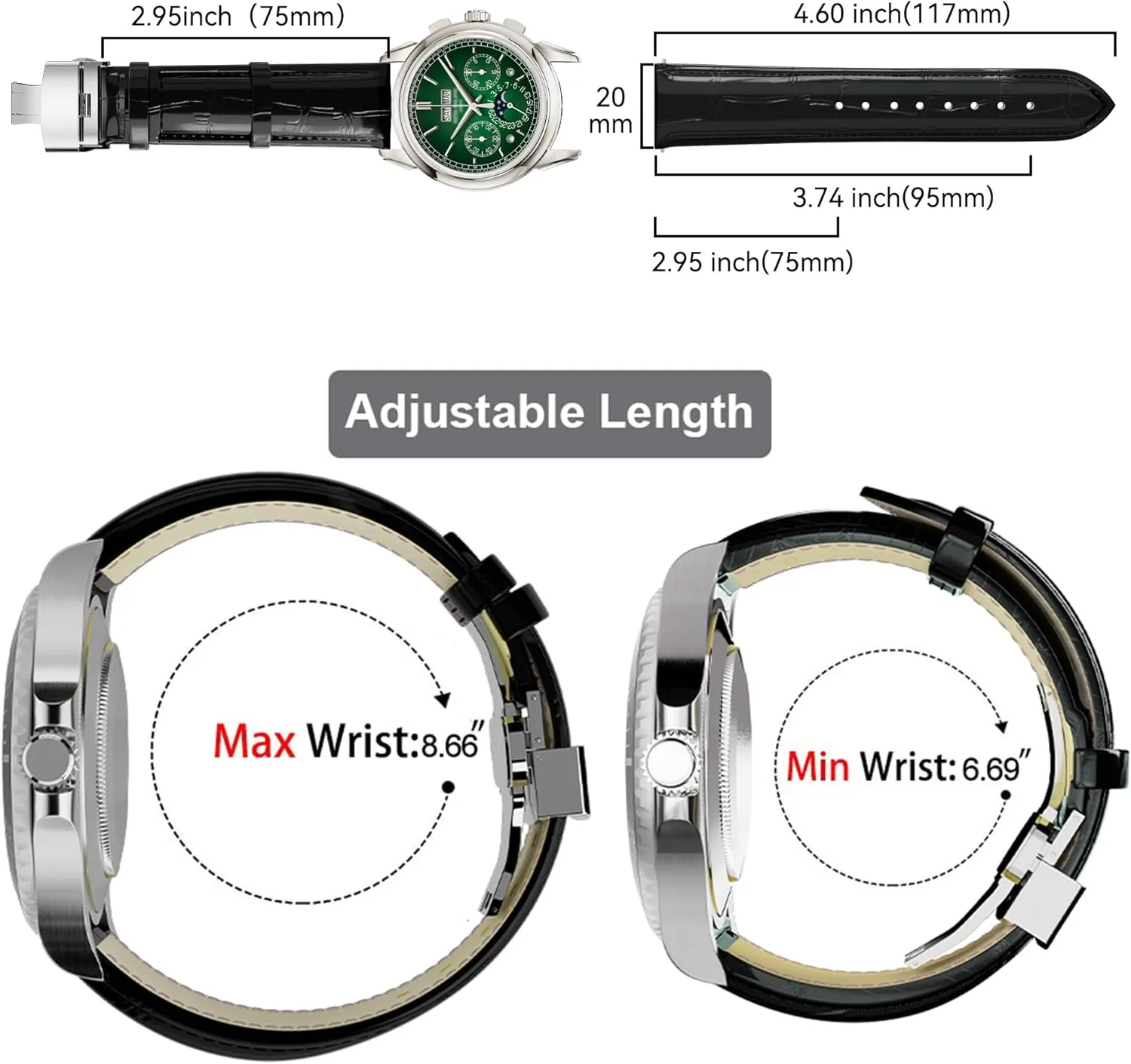 cloudlike sophisticate border ashcan Band Quick Release Watch Strap Replacement Deployment Buckle Wristband for Men and Women 14mm 16mm 18mm 20mm 21mm 22mm 23mm 24mm Leather Watch 