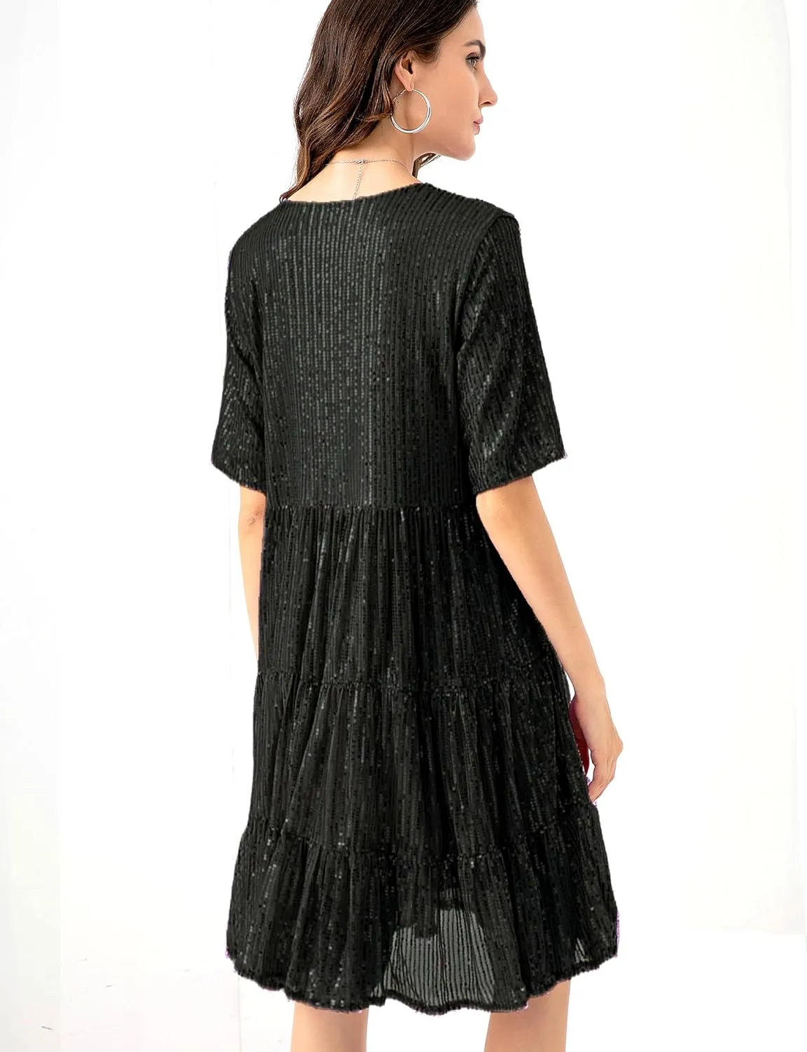 Club Night Sequin Babydoll Summer gram shun Dress,Sparkly Glitter Dress Short Flowy Tiered Tunic Dress for Women Party 