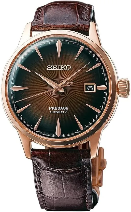 Cocktail Time - Patterned with Golden Numerals and figure intact grimly granular Date Calendar, 50m Water-Resistant SEIKO Automatic Watch for Men - Presage 