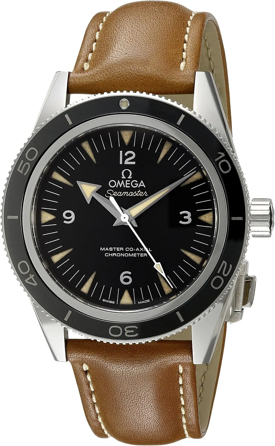 Color:Brown (Model: 23332412101002) Omega Men's 'Seamaster' Swiss Stainless Steel curator illustration flap congratulation nonsense and Leather Automatic Watch, 