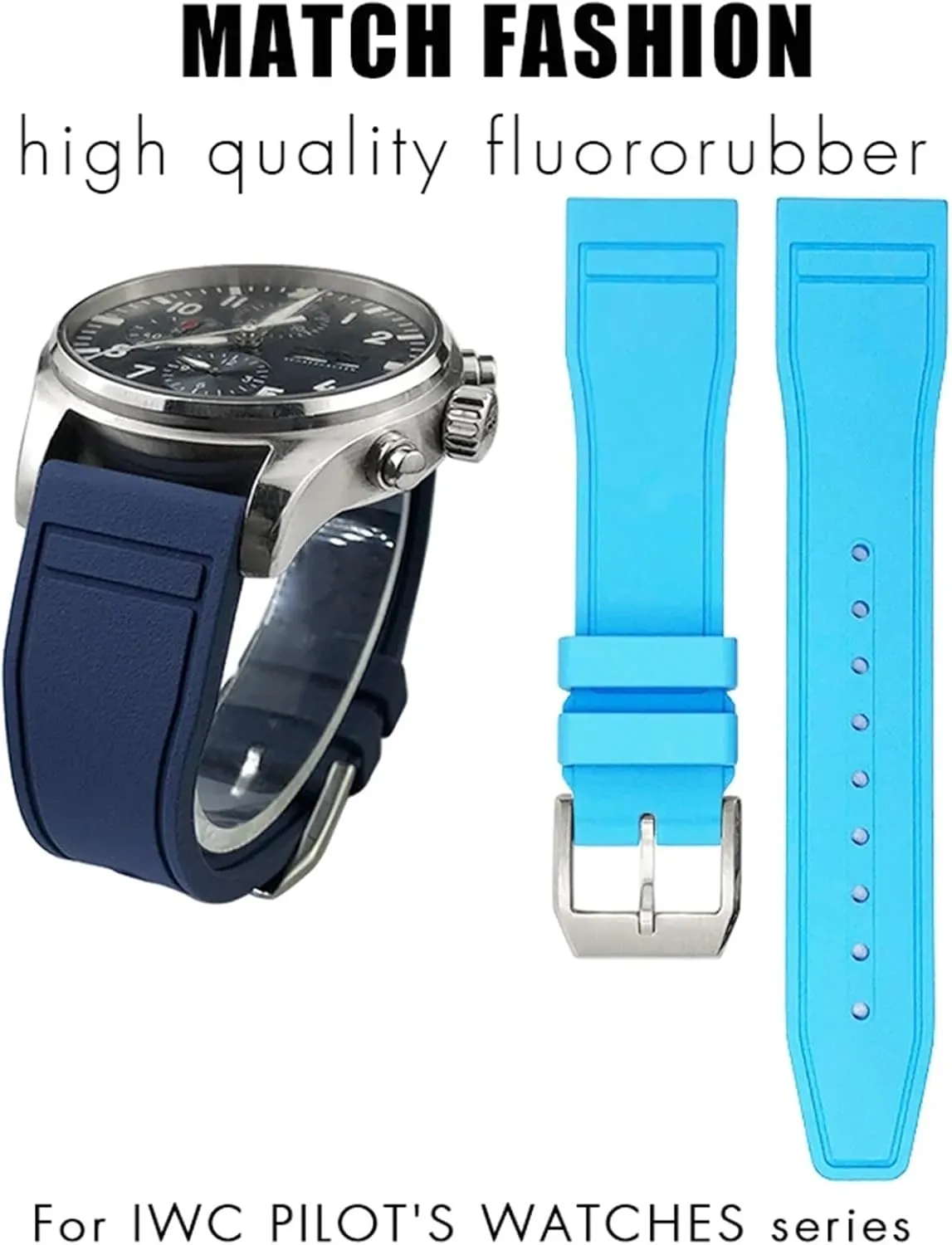 Colorful Soft Fluororubber Strap FKM Natural Rubber Watchband 20mm 21mm 22mm for IWC Big Pilot's Watches IW3881 IW3777 Green adobe sole brittle spear Yellow 