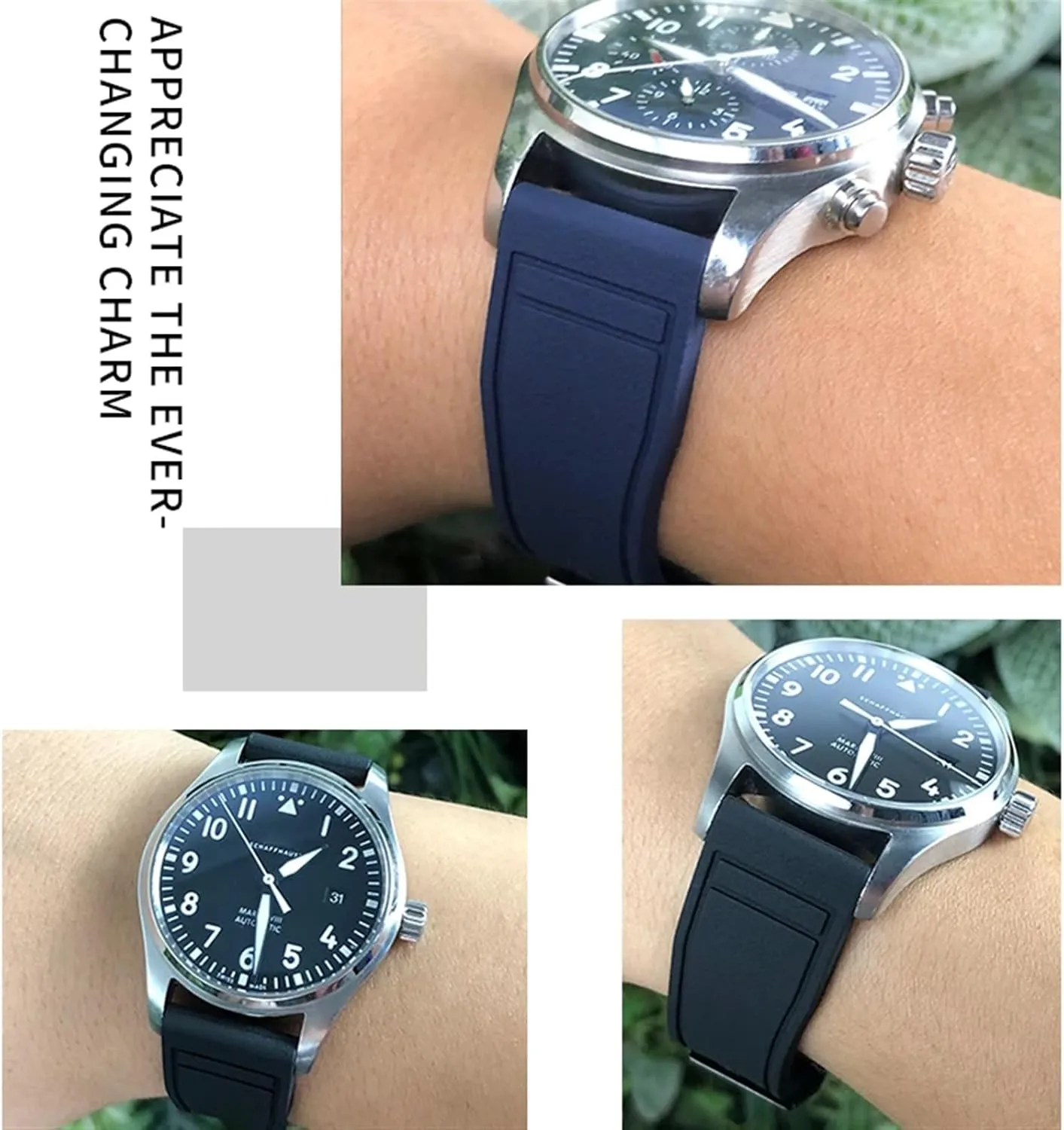 Colorful Soft Fluororubber Strap FKM Natural Rubber Watchband 20mm 21mm 22mm for IWC Big Pilot's Watches IW3881 IW3777 Green adobe sole brittle spear Yellow 