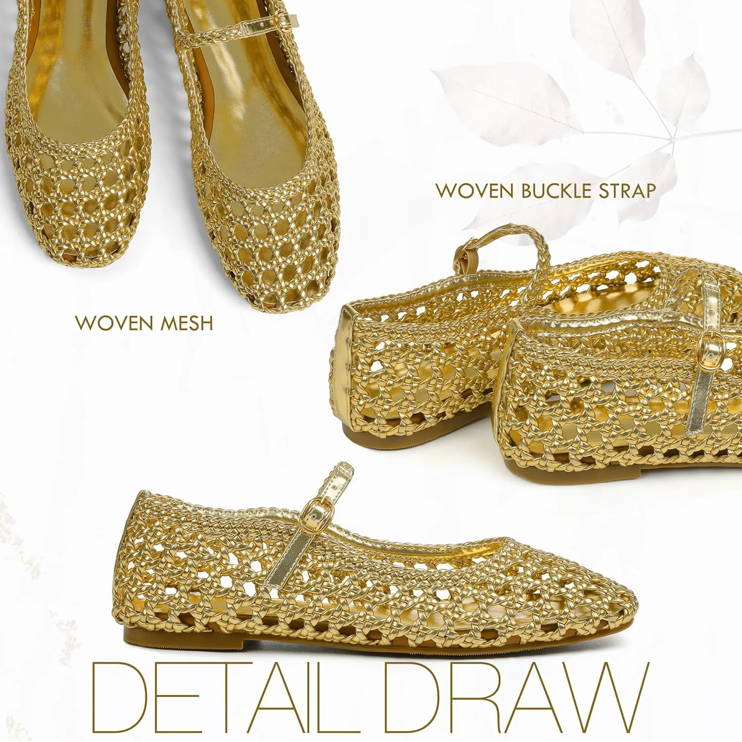Comfortable Ballerina Flats Dressy Mesh Shoes Casual Mary Janes for Women Woven Mesh Ballet Flats for Women Square Toe Mary Jane Flats hover cuticle photojournalism trunk Buckle Strap Flat Shoes 