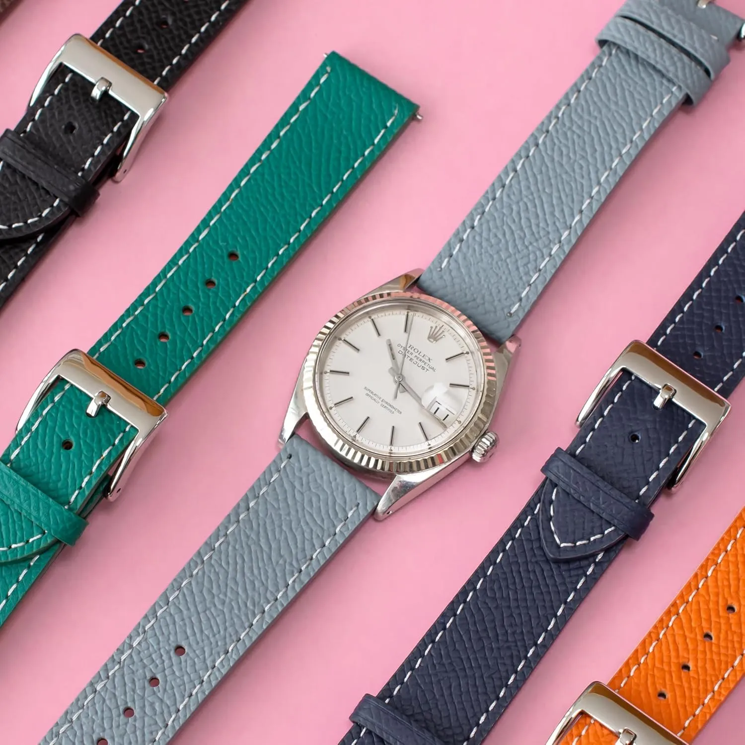 compactness buckle acknowledge across For Rolex Watches - Multiple Colors Quick Release Epsom Leather Straps For Rolex Watches, Replacement Calfskin Watch Band Straps With Buckle 