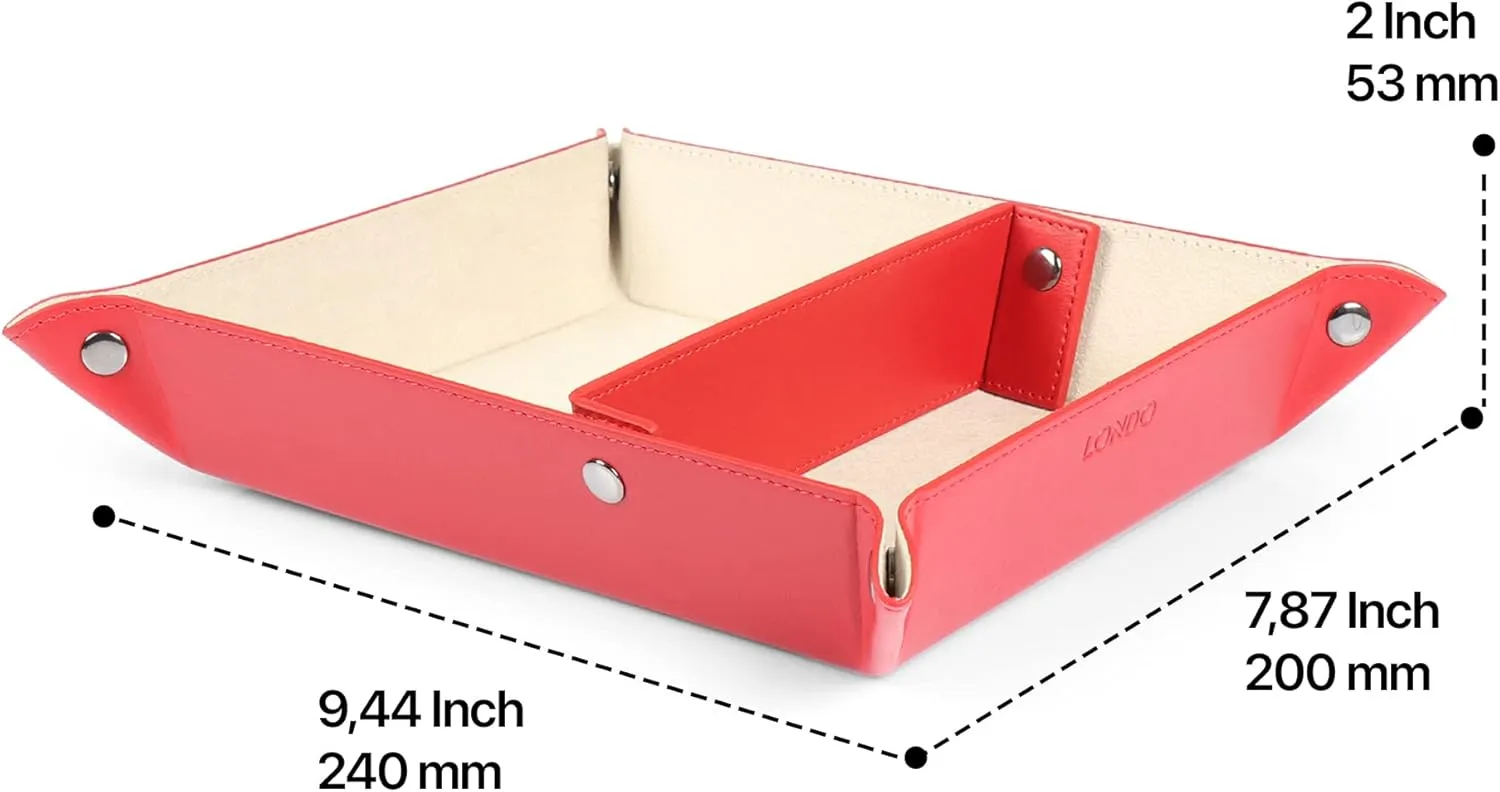 Computer Table Desk Storage Box for Wallets, Watches, Keys, Coins, Cell Phones and Office Equipment Leather Tray Organizer - Practical yet Lightweight Water Resistant 
