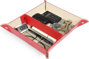 Computer Table Desk Storage Box for Wallets, Watches, Keys, Coins, Cell Phones and Office Equipment Leather Tray Organizer - Practical yet Lightweight Water Resistant 