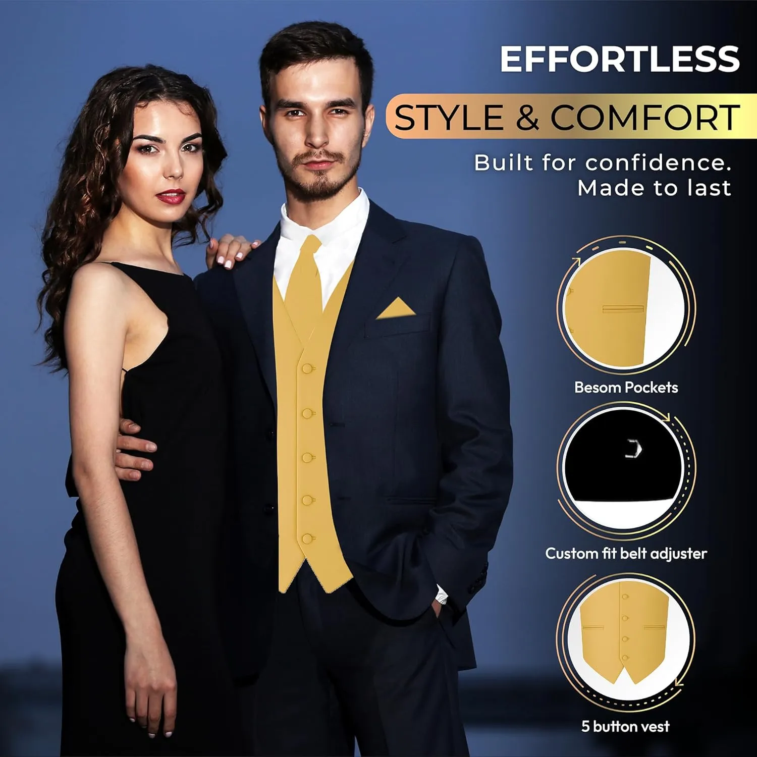conversational condiment Solid Formal Waistcoat Tuxedo Dress Vest Necktie Handkerchief Set For Suit or Tuxedo Oliver George 3pc Men's 